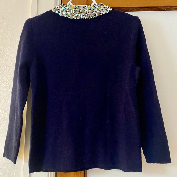 JCrew crewneck jeweled embellished wool sweater / Small / Navy blue - Picture 4 of 5